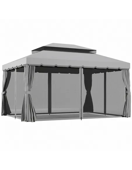 Outsunny 3 x 4m Aluminium Garden Gazebo, Marquee Canopy Shelter Pavilion Party Tent with Nets and Curtains for Garden and Deck, 