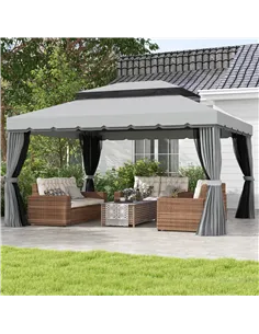 Outsunny 3 x 4m Aluminium Garden Gazebo, Marquee Canopy Shelter Pavilion Party Tent with Nets and Curtains for Garden and Deck,  2