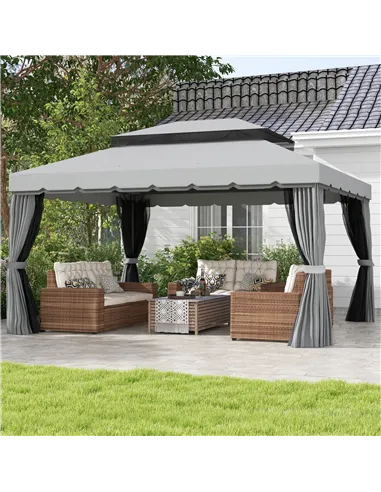Outsunny 3 x 4m Aluminium Garden Gazebo, Marquee Canopy Shelter Pavilion Party Tent with Nets and Curtains for Garden and Deck, 