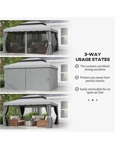 Outsunny 3 x 4m Aluminium Garden Gazebo, Marquee Canopy Shelter Pavilion Party Tent with Nets and Curtains for Garden and Deck, 