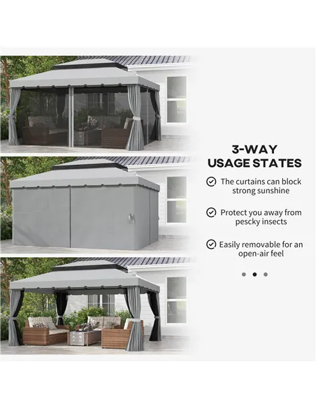 Outsunny 3 x 4m Aluminium Garden Gazebo, Marquee Canopy Shelter Pavilion Party Tent with Nets and Curtains for Garden and Deck, 