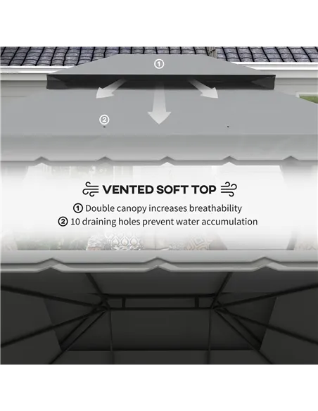 Outsunny 3 x 4m Aluminium Garden Gazebo, Marquee Canopy Shelter Pavilion Party Tent with Nets and Curtains for Garden and Deck, 