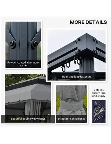 Outsunny 3 x 4m Aluminium Garden Gazebo, Marquee Canopy Shelter Pavilion Party Tent with Nets and Curtains for Garden and Deck, 