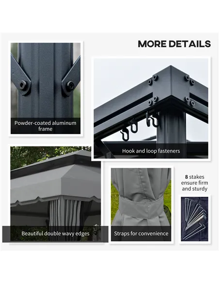 Outsunny 3 x 4m Aluminium Garden Gazebo, Marquee Canopy Shelter Pavilion Party Tent with Nets and Curtains for Garden and Deck, 