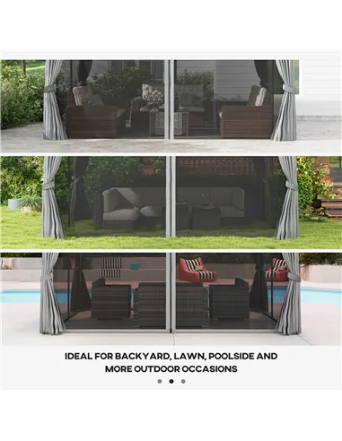 Outsunny 3 x 4m Aluminium Garden Gazebo, Marquee Canopy Shelter Pavilion Party Tent with Nets and Curtains for Garden and Deck, 