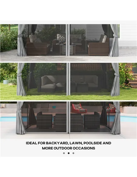 Outsunny 3 x 4m Aluminium Garden Gazebo, Marquee Canopy Shelter Pavilion Party Tent with Nets and Curtains for Garden and Deck, 