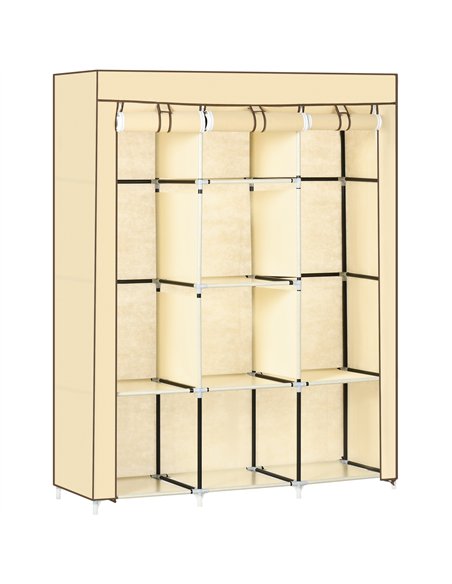 HOMCOM Fabric Wardrobe, with Rails and Shelves - Beige