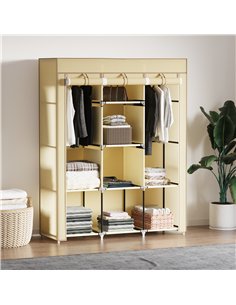 HOMCOM Fabric Wardrobe, with Rails and Shelves - Beige 2