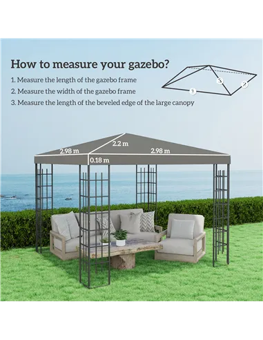 Outsunny 3 x 3(m) Gazebo Frame Replacement - Grey