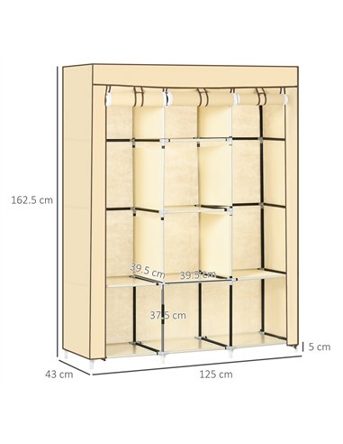 HOMCOM Fabric Wardrobe, with Rails and Shelves - Beige