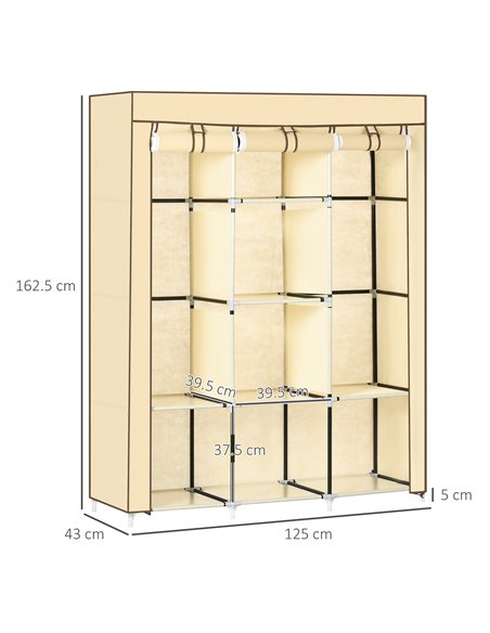 HOMCOM Fabric Wardrobe, with Rails and Shelves - Beige