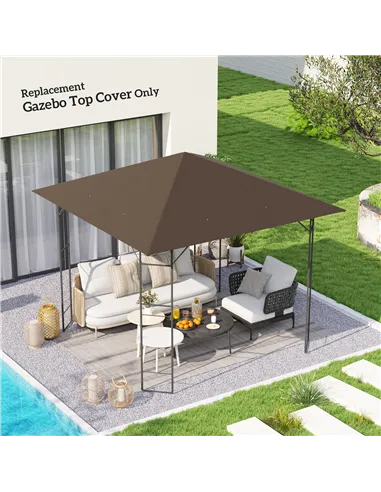 Outsunny 3 x 3(m) Gazebo Canopy Replacement Cover, Garden Gazebo Roof Replacement with Drain Holes, Water-resistant Plastic Coat