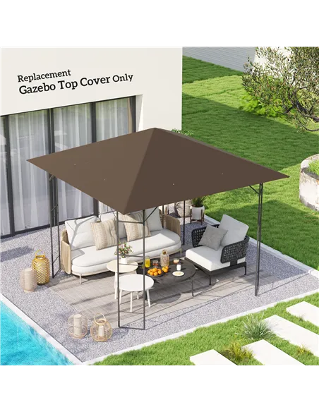 Outsunny 3 x 3(m) Gazebo Canopy Replacement Cover, Garden Gazebo Roof Replacement with Drain Holes, Water-resistant Plastic Coat