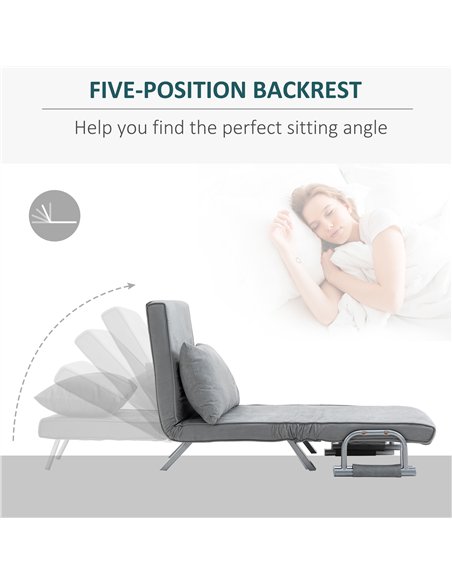 HOMCOM Suedette Adjustable Back Futon Sofa Chair - Grey