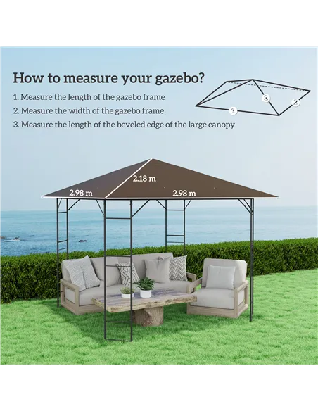 Outsunny 3 x 3(m) Gazebo Canopy Replacement Cover, Garden Gazebo Roof Replacement with Drain Holes, Water-resistant Plastic Coat