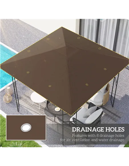 Outsunny 3 x 3(m) Gazebo Canopy Replacement Cover, Garden Gazebo Roof Replacement with Drain Holes, Water-resistant Plastic Coat