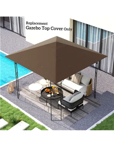 Outsunny 3 x 3(m) Gazebo Canopy Replacement Cover, Garden Gazebo Roof Replacement with Drain Holes, Water-resistant Plastic Coat