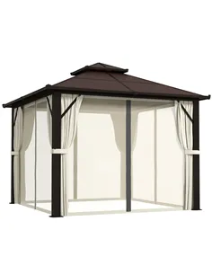 Outsunny 3 x 3(m) Hardtop Gazebo Canopy with UPF30+ Double Polycarbonate Roof, Aluminium Frame Garden Gazebo Permanent Pavilion 