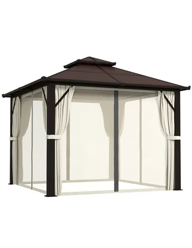 Outsunny 3 x 3(m) Hardtop Gazebo Canopy with UPF30+ Double Polycarbonate Roof, Aluminium Frame Garden Gazebo Permanent Pavilion 