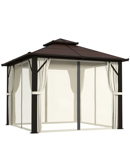 Outsunny 3 x 3(m) Hardtop Gazebo Canopy with UPF30+ Double Polycarbonate Roof, Aluminium Frame Garden Gazebo Permanent Pavilion 