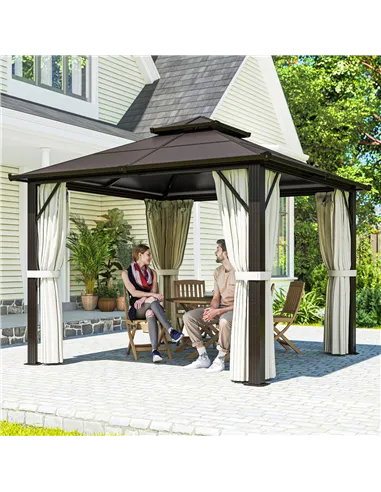 Outsunny 3 x 3(m) Hardtop Gazebo Canopy with UPF30+ Double Polycarbonate Roof, Aluminium Frame Garden Gazebo Permanent Pavilion 