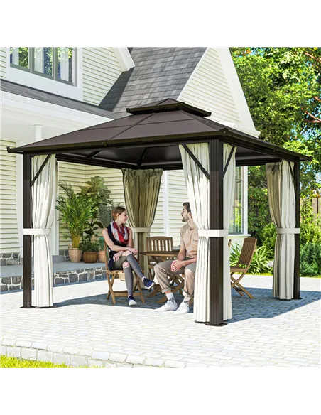 Outsunny 3 x 3(m) Hardtop Gazebo Canopy with UPF30+ Double Polycarbonate Roof, Aluminium Frame Garden Gazebo Permanent Pavilion 