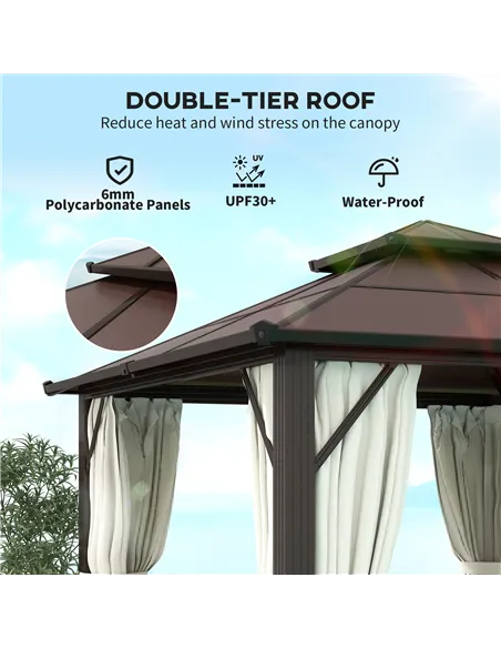 Outsunny 3 x 3(m) Hardtop Gazebo Canopy with UPF30+ Double Polycarbonate Roof, Aluminium Frame Garden Gazebo Permanent Pavilion 