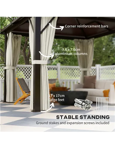 Outsunny 3 x 3(m) Hardtop Gazebo Canopy with UPF30+ Double Polycarbonate Roof, Aluminium Frame Garden Gazebo Permanent Pavilion 