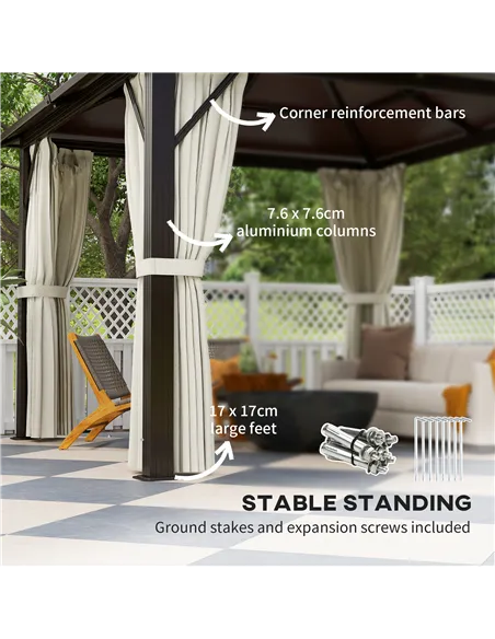 Outsunny 3 x 3(m) Hardtop Gazebo Canopy with UPF30+ Double Polycarbonate Roof, Aluminium Frame Garden Gazebo Permanent Pavilion 