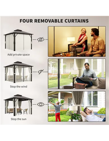Outsunny 3 x 3(m) Hardtop Gazebo Canopy with UPF30+ Double Polycarbonate Roof, Aluminium Frame Garden Gazebo Permanent Pavilion 