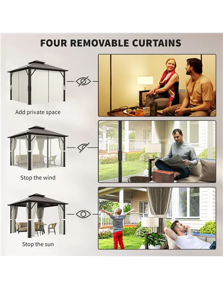 Outsunny 3 x 3(m) Hardtop Gazebo Canopy with UPF30+ Double Polycarbonate Roof, Aluminium Frame Garden Gazebo Permanent Pavilion 