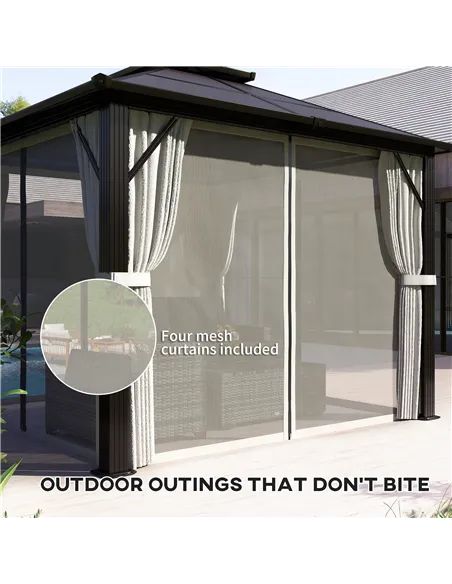 Outsunny 3 x 3(m) Hardtop Gazebo Canopy with UPF30+ Double Polycarbonate Roof, Aluminium Frame Garden Gazebo Permanent Pavilion 