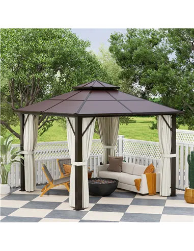 Outsunny 3 x 3(m) Hardtop Gazebo Canopy with UPF30+ Double Polycarbonate Roof, Aluminium Frame Garden Gazebo Permanent Pavilion 
