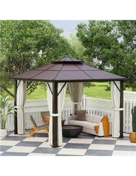 Outsunny 3 x 3(m) Hardtop Gazebo Canopy with UPF30+ Double Polycarbonate Roof, Aluminium Frame Garden Gazebo Permanent Pavilion 