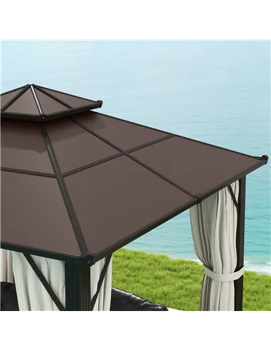 Outsunny 3 x 3(m) Hardtop Gazebo Canopy with UPF30+ Double Polycarbonate Roof, Aluminium Frame Garden Gazebo Permanent Pavilion 