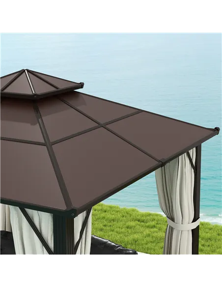 Outsunny 3 x 3(m) Hardtop Gazebo Canopy with UPF30+ Double Polycarbonate Roof, Aluminium Frame Garden Gazebo Permanent Pavilion 