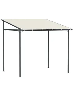 Outsunny 2.4 x 2.4 m Wall Mounted Pergola Gazebo with PA Coating Fabric and Metal Frame, UPF30+, Lean to Garden Gazebo, Wind Res