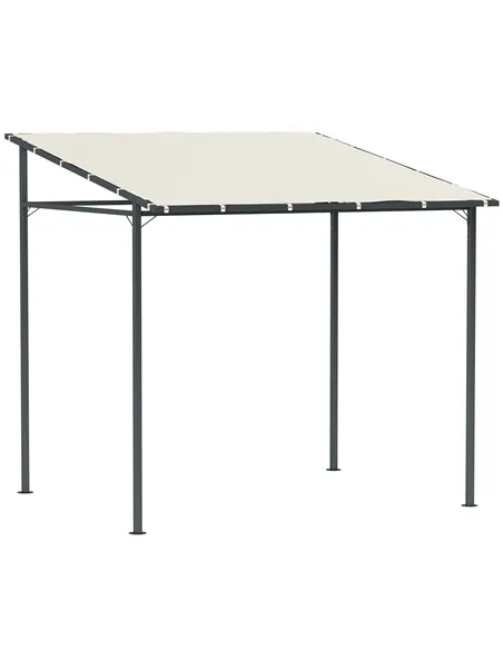 Outsunny 2.4 x 2.4 m Wall Mounted Pergola Gazebo with PA Coating Fabric and Metal Frame, UPF30+, Lean to Garden Gazebo, Wind Res
