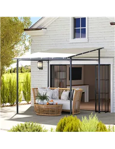Outsunny 2.4 x 2.4 m Wall Mounted Pergola Gazebo with PA Coating Fabric and Metal Frame, UPF30+, Lean to Garden Gazebo, Wind Res 2