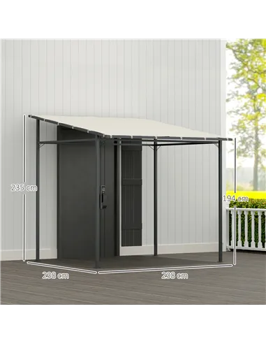 Outsunny 2.4 x 2.4 m Wall Mounted Pergola Gazebo with PA Coating Fabric and Metal Frame, UPF30+, Lean to Garden Gazebo, Wind Res