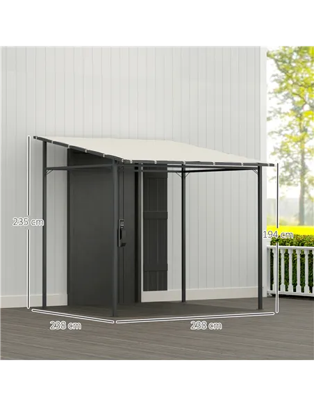 Outsunny 2.4 x 2.4 m Wall Mounted Pergola Gazebo with PA Coating Fabric and Metal Frame, UPF30+, Lean to Garden Gazebo, Wind Res