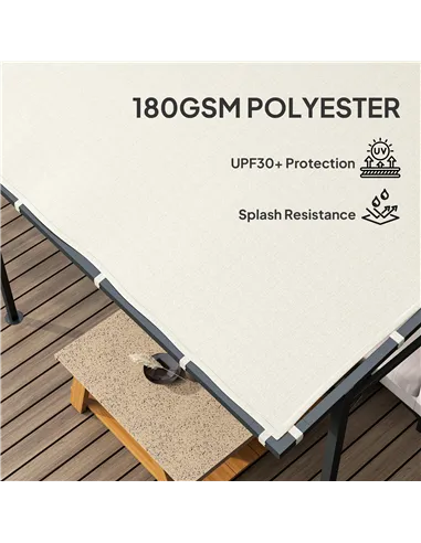 Outsunny 2.4 x 2.4 m Wall Mounted Pergola Gazebo with PA Coating Fabric and Metal Frame, UPF30+, Lean to Garden Gazebo, Wind Res