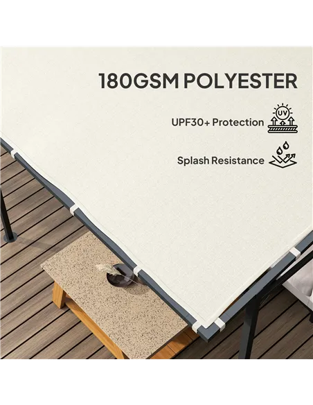 Outsunny 2.4 x 2.4 m Wall Mounted Pergola Gazebo with PA Coating Fabric and Metal Frame, UPF30+, Lean to Garden Gazebo, Wind Res