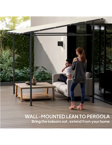 Outsunny 2.4 x 2.4 m Wall Mounted Pergola Gazebo with PA Coating Fabric and Metal Frame, UPF30+, Lean to Garden Gazebo, Wind Res