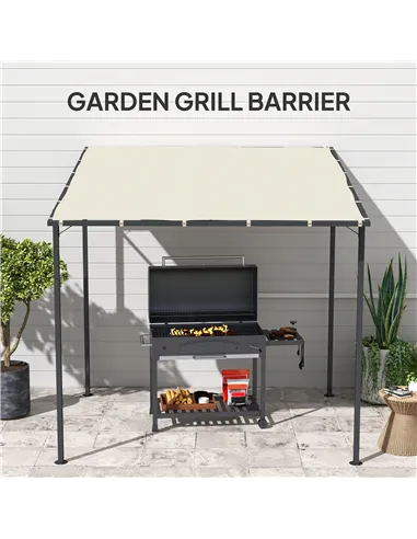 Outsunny 2.4 x 2.4 m Wall Mounted Pergola Gazebo with PA Coating Fabric and Metal Frame, UPF30+, Lean to Garden Gazebo, Wind Res