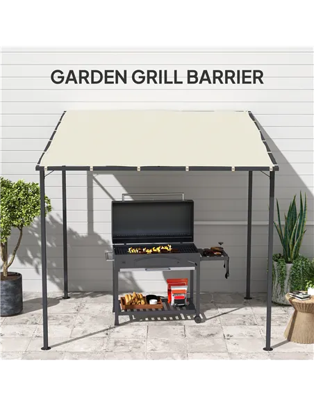 Outsunny 2.4 x 2.4 m Wall Mounted Pergola Gazebo with PA Coating Fabric and Metal Frame, UPF30+, Lean to Garden Gazebo, Wind Res