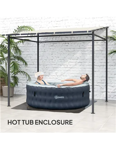 Outsunny 2.4 x 2.4 m Wall Mounted Pergola Gazebo with PA Coating Fabric and Metal Frame, UPF30+, Lean to Garden Gazebo, Wind Res