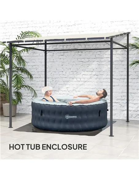 Outsunny 2.4 x 2.4 m Wall Mounted Pergola Gazebo with PA Coating Fabric and Metal Frame, UPF30+, Lean to Garden Gazebo, Wind Res