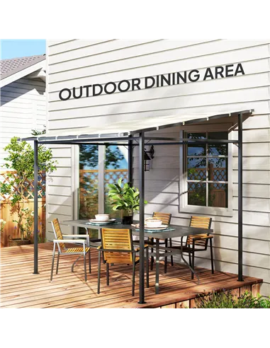 Outsunny 2.4 x 2.4 m Wall Mounted Pergola Gazebo with PA Coating Fabric and Metal Frame, UPF30+, Lean to Garden Gazebo, Wind Res