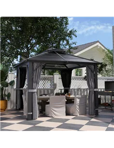 Outsunny 3 x 3(m) Hardtop Gazebo Canopy with 7mm Double Polycarbonate Roof, Garden Gazebo Permanent Pavilion with Mosquito Netti 2